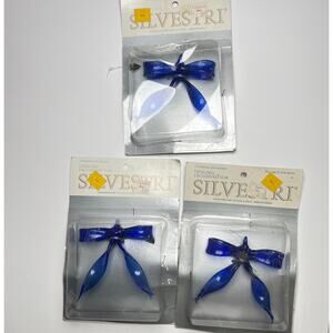 Vintage Silvestri Glass Ribbon Bow Ornaments Set of 3 Cobalt Blue Deadstock NIP